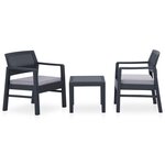 vidaXL Salon de jardin 3 Pièces avec coussins Plastique Gris