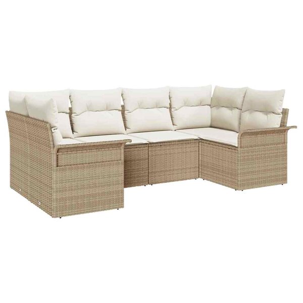 vidaXL Ensemble de canapé de jardin 6 Pièces Beige Poly rotin