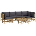 Salon de jardin meuble d'extérieur ensemble de mobilier 7 pièces avec coussins gris foncé bambou 02_0017195