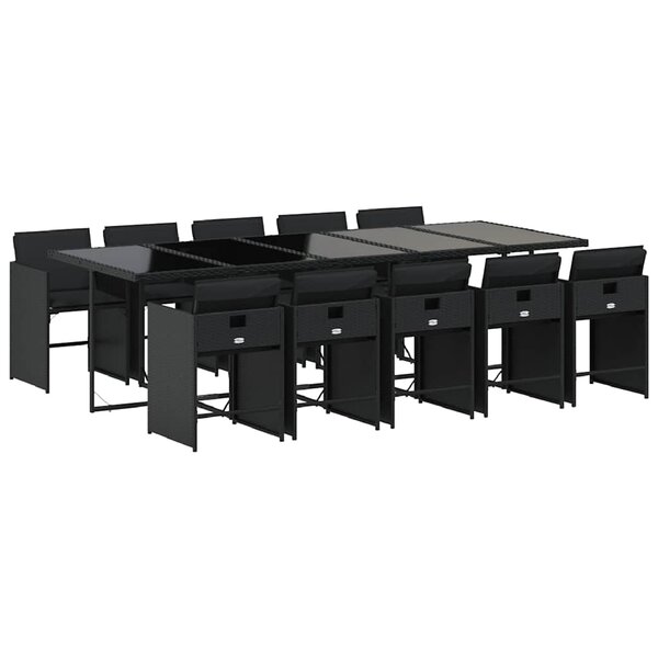vidaXL Ensemble à manger de jardin 11 Pièces coussins noir résine tressée
