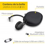 Jabra evolve2 65 casque pc sans fil avec station de charge - casque audio certifié microsoft teams avec batterie longue durée -