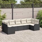 vidaXL Ensemble de canapé de jardin avec coussin 7 Pièces Noir Poly rotin