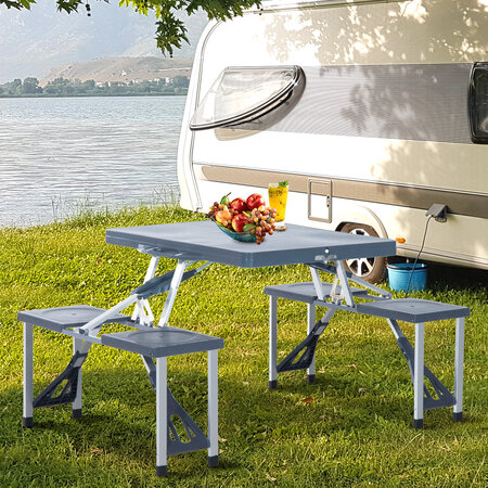 Table de camping pique nique pliante portable 4 personnes aluminium  plastique gris foncé - La Poste