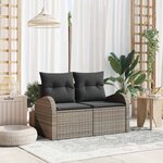 vidaXL Sofa de jardin 2 places avec des coussins en poly rattan gris