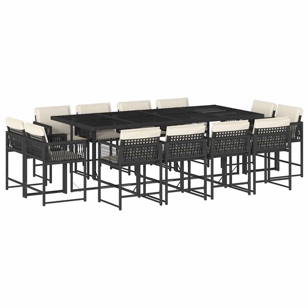 vidaXL Ensemble à manger de jardin 13 Pièces coussins noir résine tressée