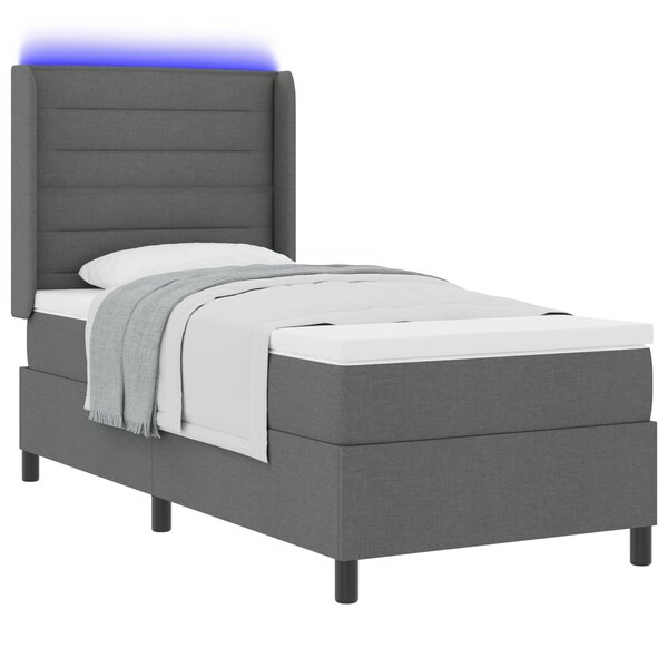 vidaXL Lit Box Spring avec Matelas et LED Gris Foncé 80x200 cm Tissu