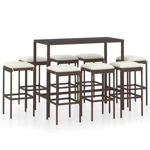 vidaXL Ensemble de bar de jardin 9 Pièces coussins Résine tressée Marron