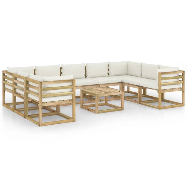 vidaXL Salon de jardin 10 Pièces avec coussins bois de pin imprégné