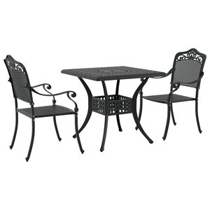 Set de Bistro de Jardin 3 Pièces en Fonte Aluminium Noir