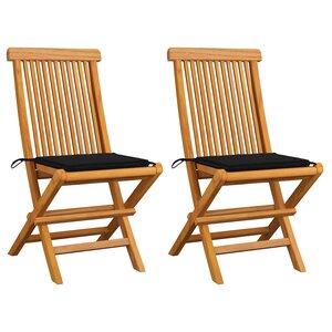 vidaXL Chaises de jardin et coussins noir lot de 2 Bois de teck massif
