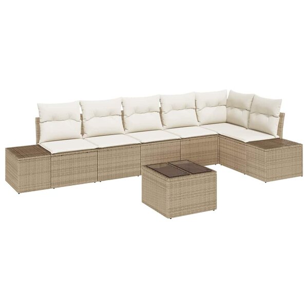 vidaXL Ensemble de canapé de jardin avec coussin 7 Pièces Beige  Crème