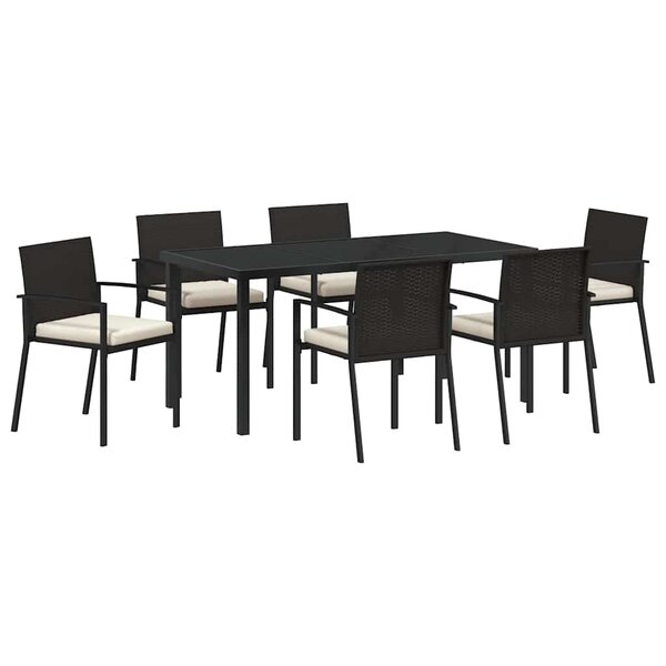 vidaXL Ensemble de salle à manger pour jardin 7 Pièces Noir Poly rotin