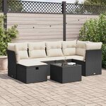 vidaXL Salon de jardin 7 Pièces avec coussins noir résine tressée