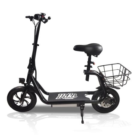 Trottinette electrique avec siège 350w piki city pliable  led av/ar  affichage lcd  etanche  panier de transport