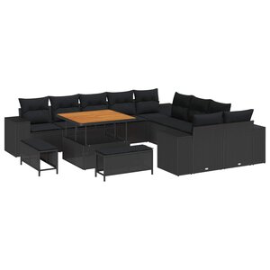 vidaXL Ensemble de canapé de jardin avec coussin 13 Pièces Noir polyrotin