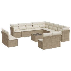 vidaXL Salon de jardin avec coussins 14 Pièces beige résine tressée