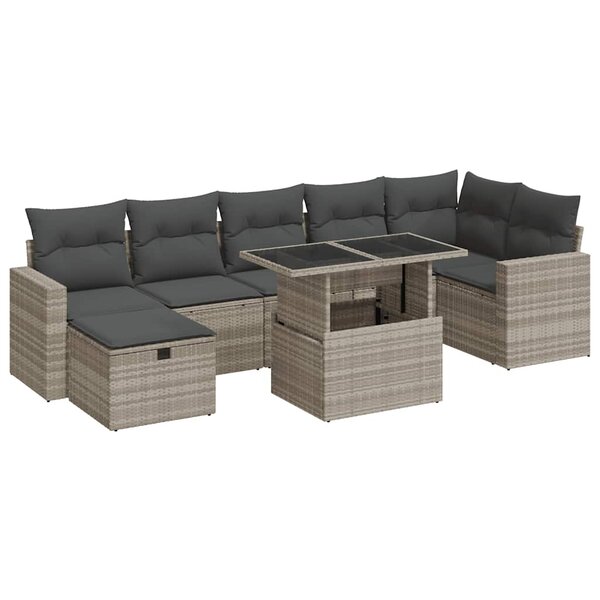 vidaXL Salon de jardin 8 Pièces avec coussins gris clair résine tressée