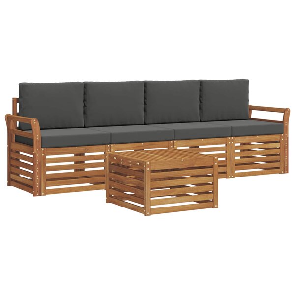 vidaXL Ensemble de canapés d'extérieur 5 Pièces Naturel et Anthracite