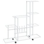 vidaXL Support pour plantes sur roues 94 5x25x92 5 cm Blanc Métal
