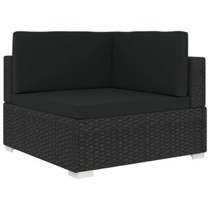 vidaXL Chaise d'angle 1 pc et coussins Résine tressée Noir