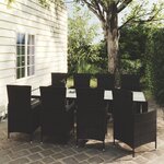 vidaXL Salon d'extérieur 9 Pièces avec coussins Résine tressée Noir