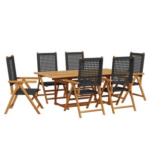 vidaXL Ensemble à manger de jardin 7 Pièces noir rotin et bois massif