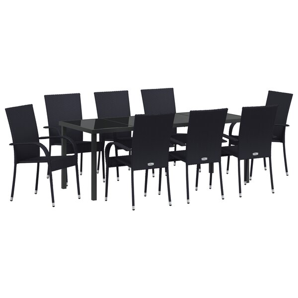 vidaXL Ensemble de salle à manger pour jardin 9 Pièces Noir Rotin PE