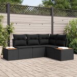 vidaXL Ensemble de canapé de jardin avec coussin 4 Pièces Noir Poly rotin
