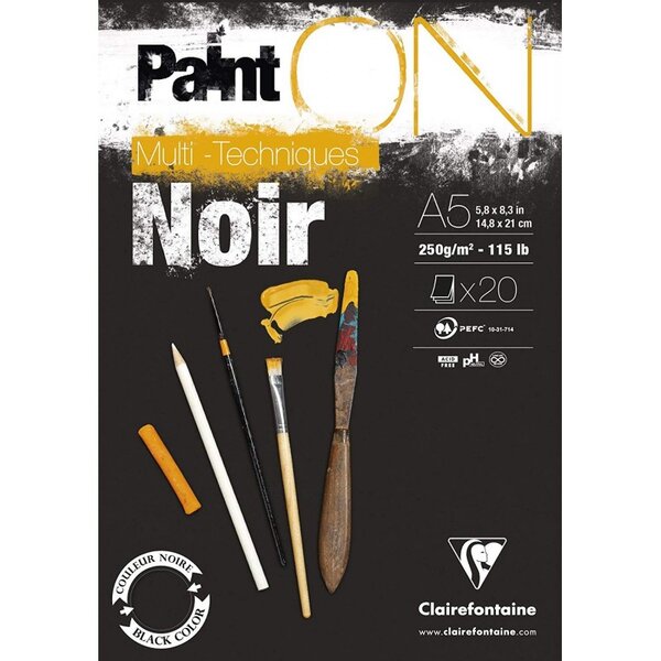 Bloc paint'on noir colle a5 - 20 feuilles - clairefontaine
