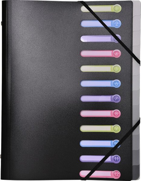 Trieur polypropylène 3 rabats 12 compartiments OPAK - Noir EXACOMPTA