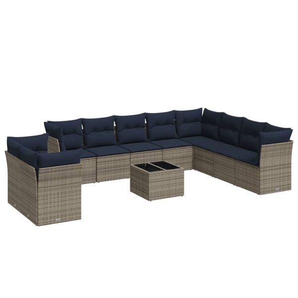 vidaXL Salon de jardin 11 Pièces avec coussins gris résine tressée