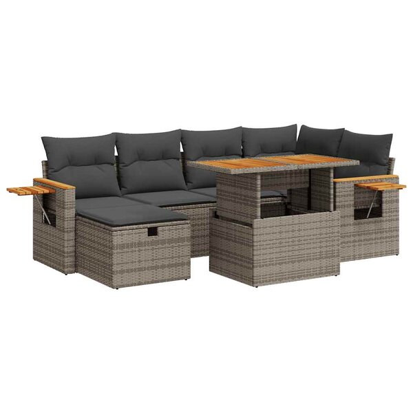 vidaXL Salon de jardin 8 Pièces avec coussins gris résine tressée