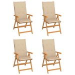 vidaXL Chaises de jardin lot de 4 avec coussins beige Bois teck solide