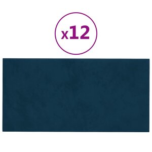 vidaXL Panneaux muraux 12 Pièces Bleu 30x15 cm Velours 0 54 m²