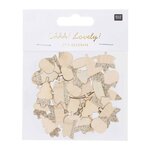 48 silhouettes en bois feuilles pailletées dorées