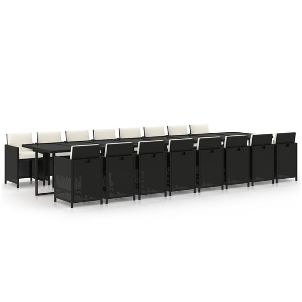 vidaXL Ensemble à manger de jardin 17 Pièces coussins noir résine tressée