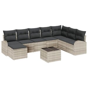vidaXL Ensemble de Canapés avec coussin 9 Pièces Gris clair polyrotin