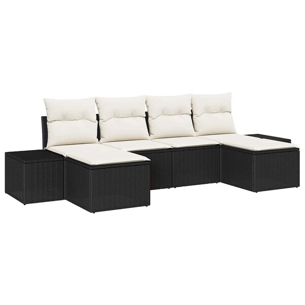 vidaXL Ensemble de canapé de jardin avec coussin 6 Pièces Noir Poly rotin