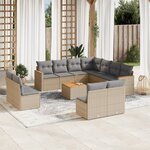 vidaXL Salon de jardin et coussins 12 Pièces mélange beige résine tressée