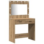 vidaXL Ensemble de table de maquillage 3 pièces avec LED en chêne fait main en bois d'ingénierie