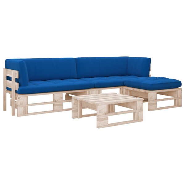 Salon de jardin meuble d'extérieur ensemble de mobilier palette 4 pièces avec coussins bois de pin imprégné 02_0018390