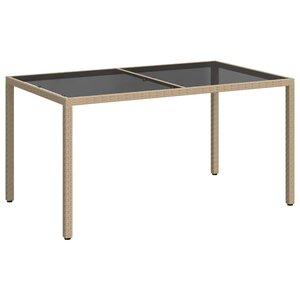 vidaXL Table de jardin 150x90x75 cm Verre trempé/résine tressée Beige