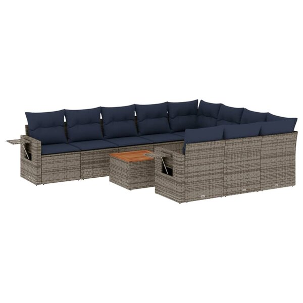 vidaXL Salon de jardin 11 Pièces avec coussins gris résine tressée