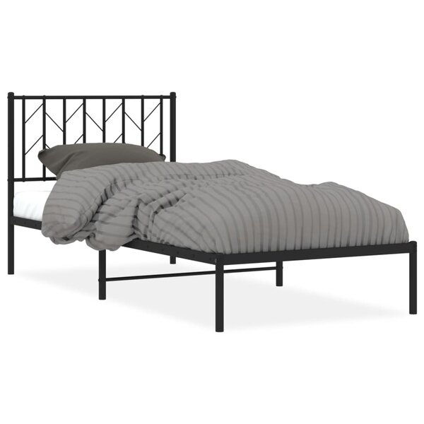 vidaXL Cadre de lit métal sans matelas avec tête de lit noir 90x190 cm