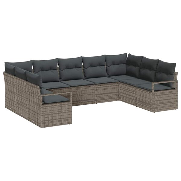 vidaXL Ensemble de canapé de jardin 9 Pièces Gris Poly rotin
