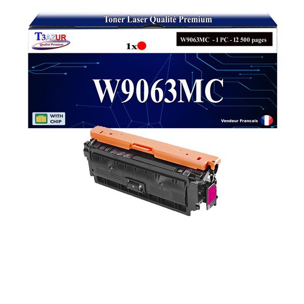 T3AZUR - Toner compatible avec W9063MC Magenta compatible avec HP Color LaserJet Managed E55040  MFP E57540c  E57540dn