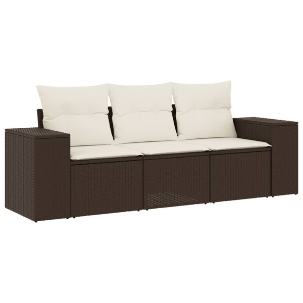 vidaXL Salon de jardin avec coussins 3 Pièces marron résine tressée