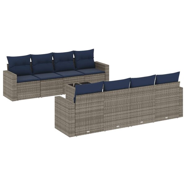 vidaXL Salon de jardin 9 Pièces avec coussins gris résine tressée