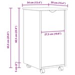 vidaXL Cabinet roulant Noir 34 x 39 x 65 5 cm Bois de Pin Massif