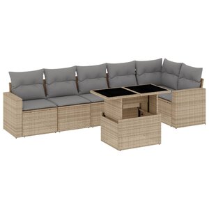 vidaXL Salon de jardin avec coussins 7 Pièces beige résine tressée